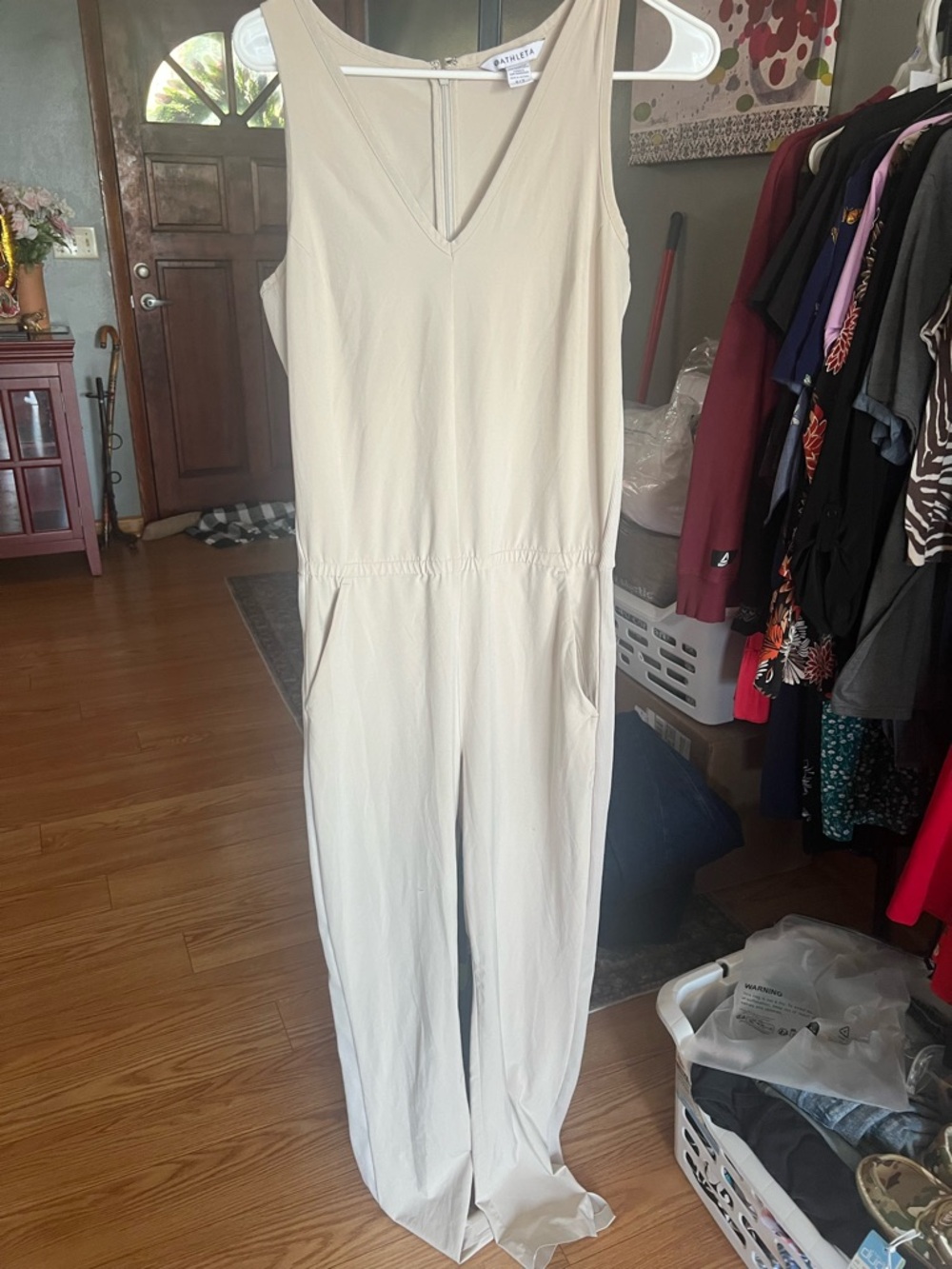 Athleta Light Cream Sleeveless V-Neck Jumpsuit